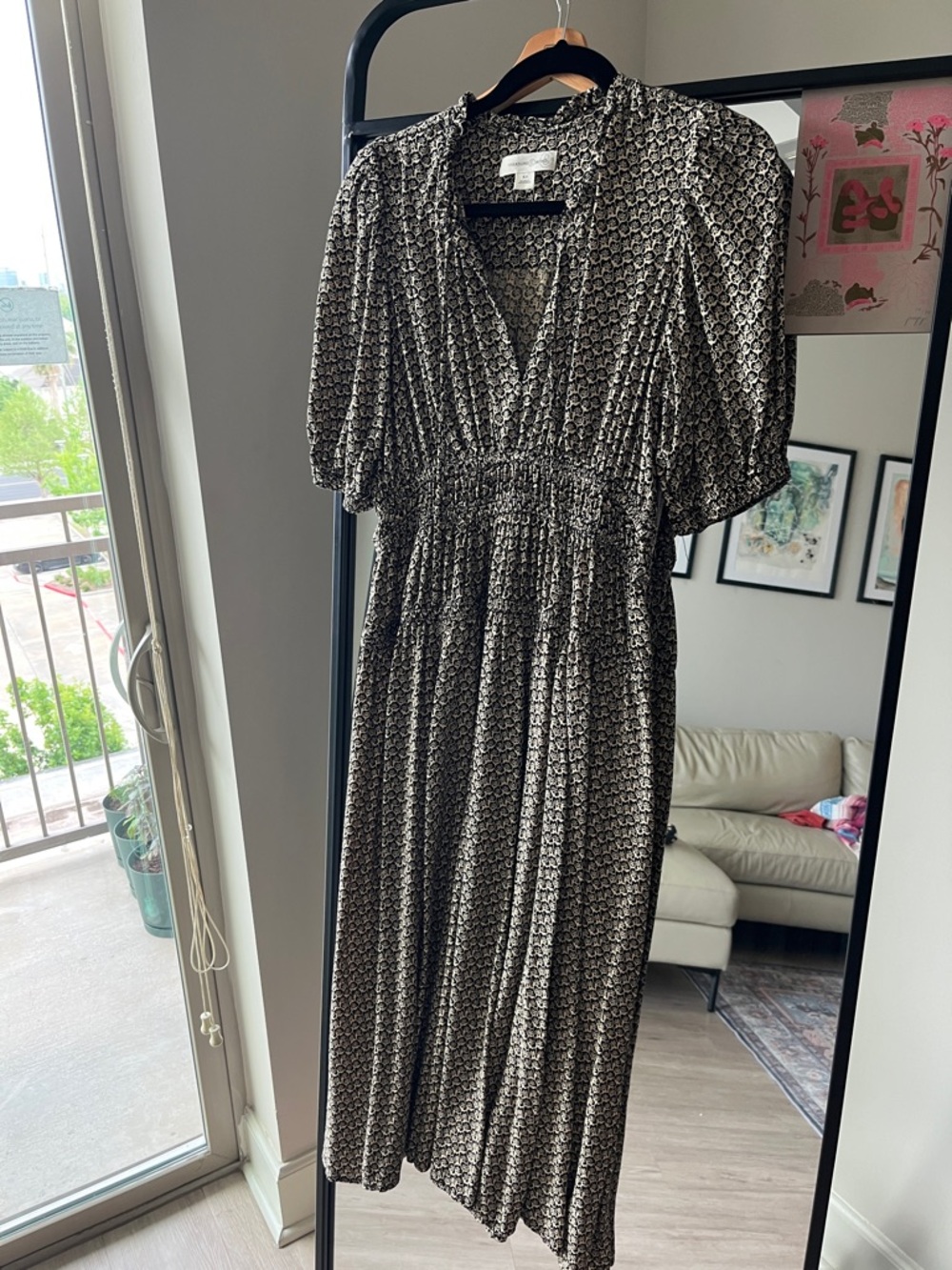 Treasure and Bond (Nordstrom) Printed Midi Dress – V-Neck Smocked Waist